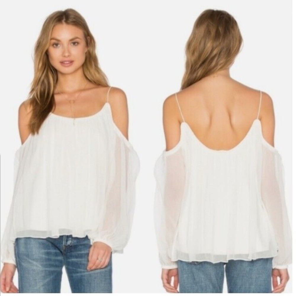 Sheer Silk Sleeved Off-Shoulder Long Sleeve Top